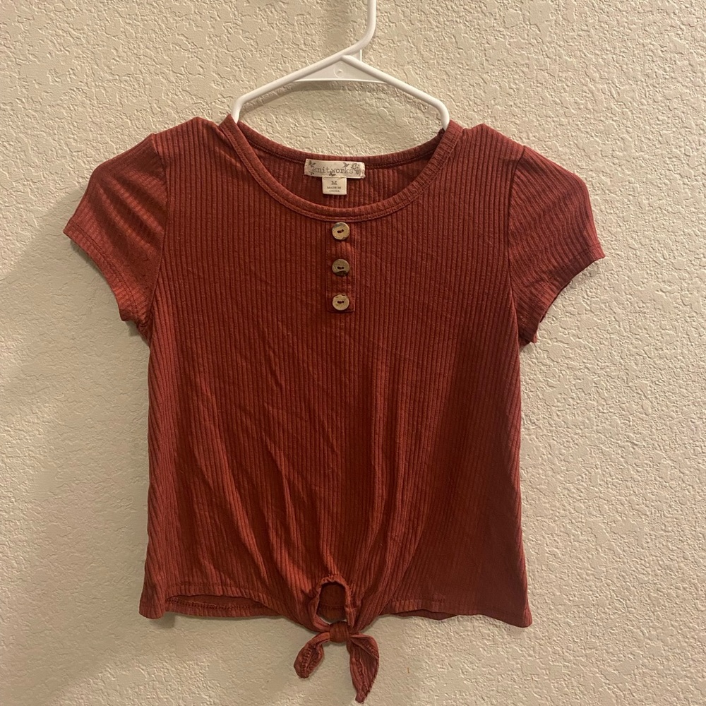 Knit Works Red Ribbed Short Sleeve Top